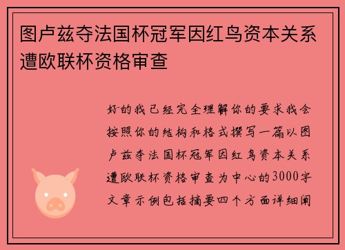 图卢兹夺法国杯冠军因红鸟资本关系遭欧联杯资格审查